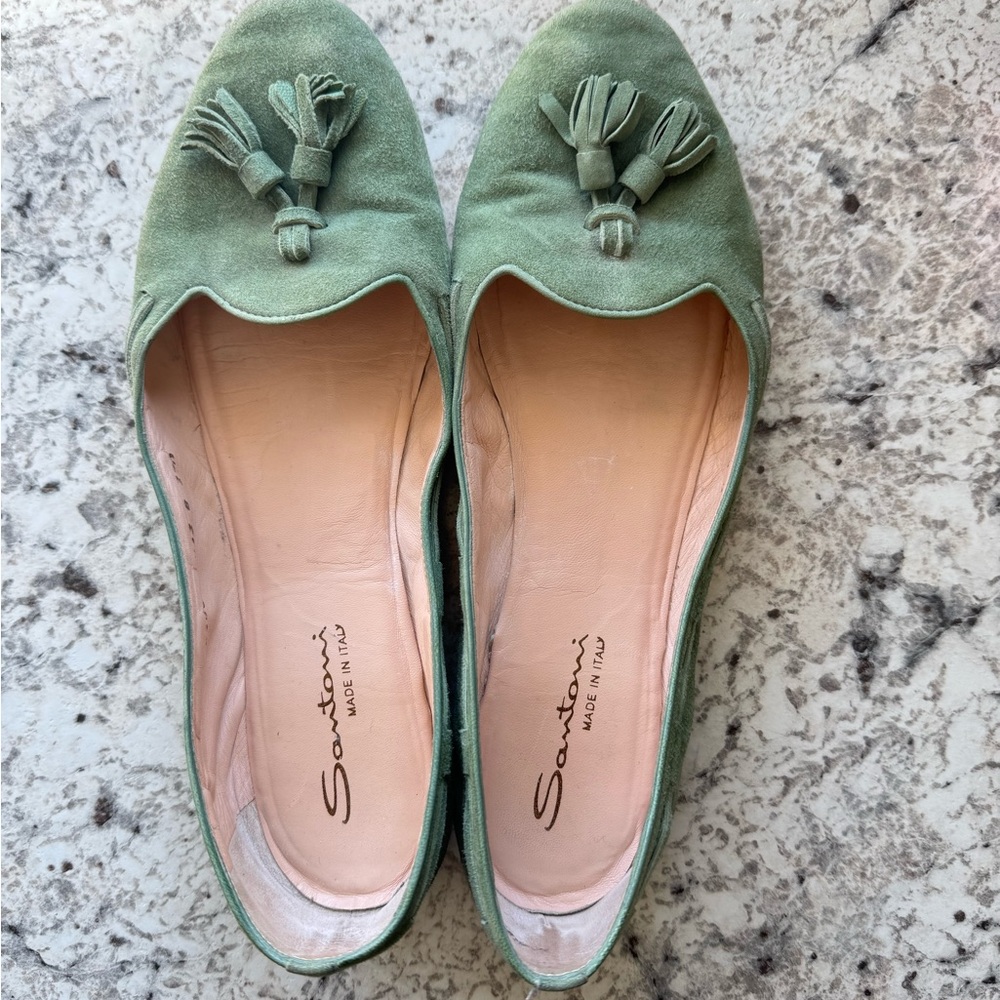 Santoni Mint Green Tassel Loafers